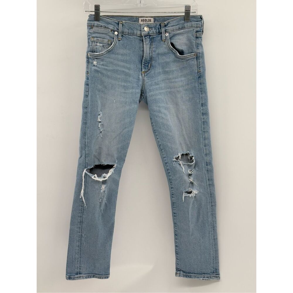 Agolde Jeans Isabel Slim Fit Boyfriend Women Size 25 Light Blue Wash Distressed